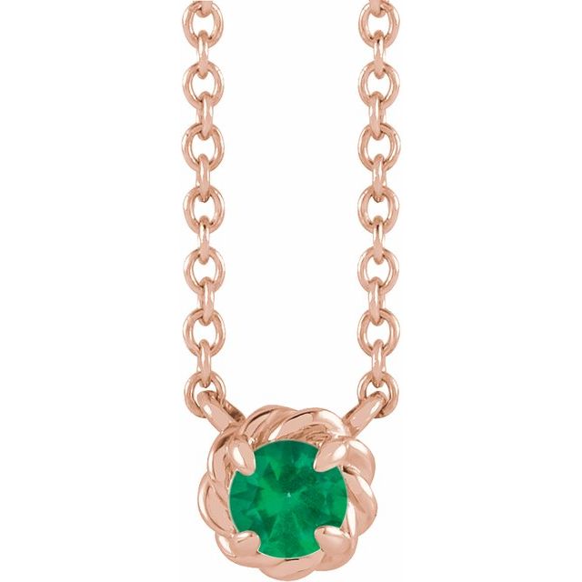 14K Rose 3 mm Lab-Grown Emerald Claw-Prong Rope 18" Necklace