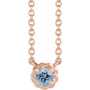 14K Rose 5 mm Natural Aquamarine Claw-Prong Rope 18" Necklace