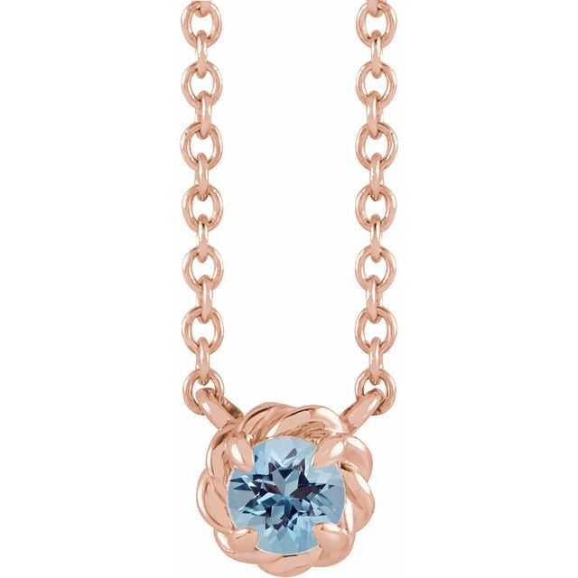 14K Rose 5 mm Natural Aquamarine Claw-Prong Rope 18" Necklace