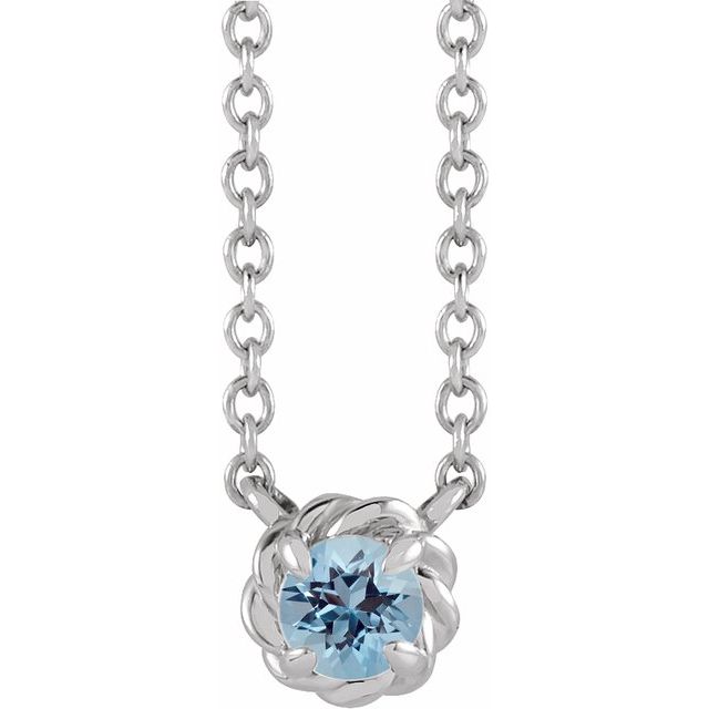 14K White 4.5 mm Natural Aquamarine Claw-Prong Rope 18" Necklace