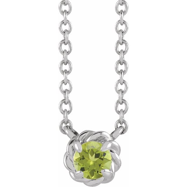 Platinum 5 mm Natural Peridot Claw-Prong Rope 18" Necklace