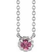 Sterling Silver 5 mm Natural Pink Tourmaline Claw-Prong Rope 18" Necklace
