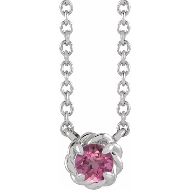 Sterling Silver 5 mm Natural Pink Tourmaline Claw-Prong Rope 18" Necklace