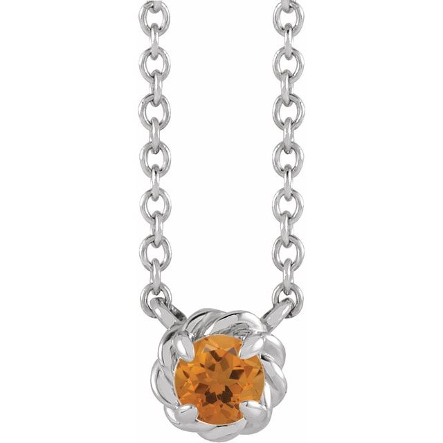 Platinum 5 mm Natural Citrine Claw-Prong Rope 18" Necklace