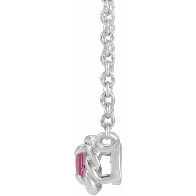Sterling Silver 4 mm Natural Pink Tourmaline Claw-Prong Rope 18" Necklace