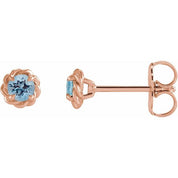 14K Rose 3 mm Natural Aquamarine Claw-Prong Rope Earrings