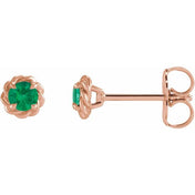 14K Rose 5.5 mm Lab-Grown Emerald Claw-Prong Rope Earrings