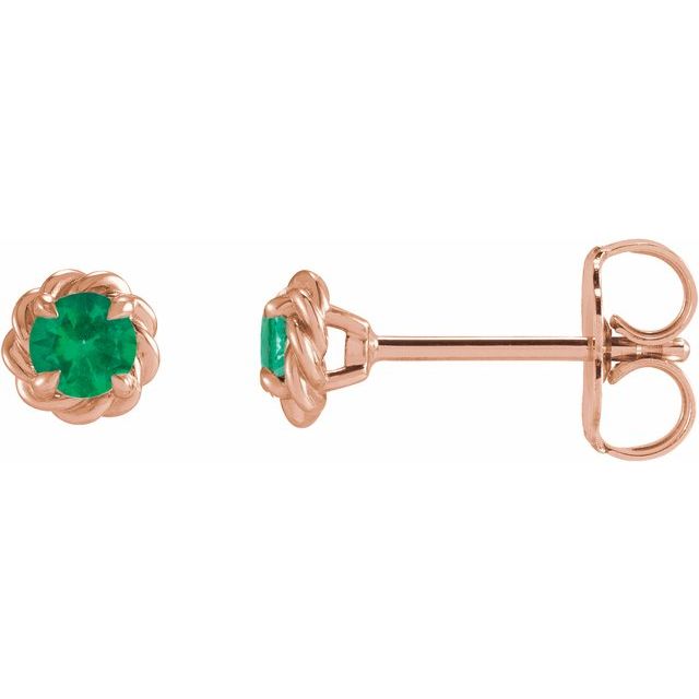 14K Rose 5.5 mm Lab-Grown Emerald Claw-Prong Rope Earrings