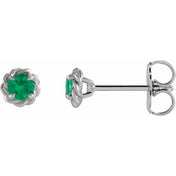 Sterling Silver 5.5 mm Lab-Grown Emerald Claw-Prong Rope Earrings