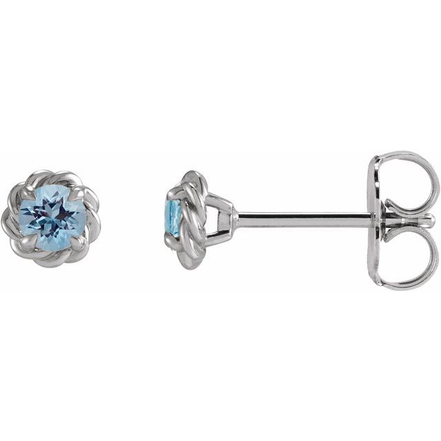 Sterling Silver 5 mm Natural Aquamarine Claw-Prong Rope Earrings