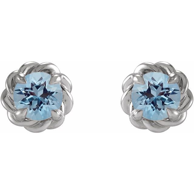 Sterling Silver 5 mm Natural Aquamarine Claw-Prong Rope Earrings