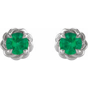 14K White 5.5 mm Lab-Grown Emerald Claw-Prong Rope Earrings
