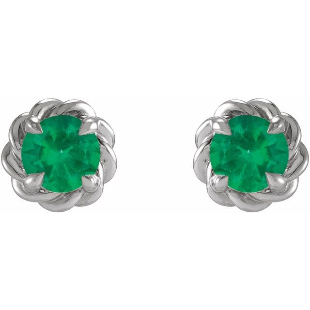 14K White 5.5 mm Lab-Grown Emerald Claw-Prong Rope Earrings