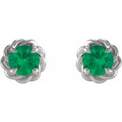 Sterling Silver 5.5 mm Lab-Grown Emerald Claw-Prong Rope Earrings