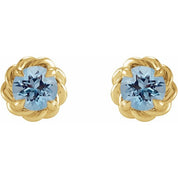 14K Yellow 3 mm Natural Aquamarine Claw-Prong Rope Earrings