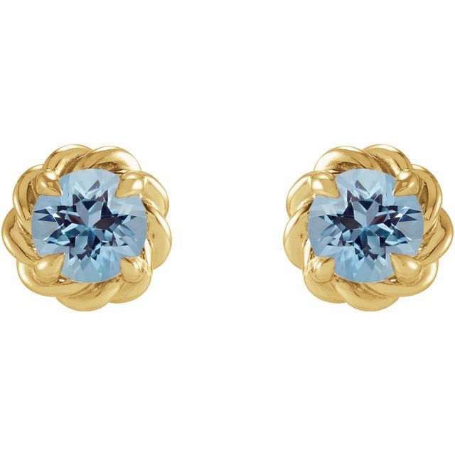 14K Yellow 3 mm Natural Aquamarine Claw-Prong Rope Earrings