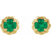 14K Yellow 5.5 mm Lab-Grown Emerald Claw-Prong Rope Earrings