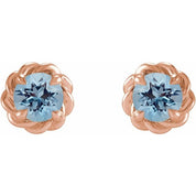 14K Rose 3 mm Natural Aquamarine Claw-Prong Rope Earrings