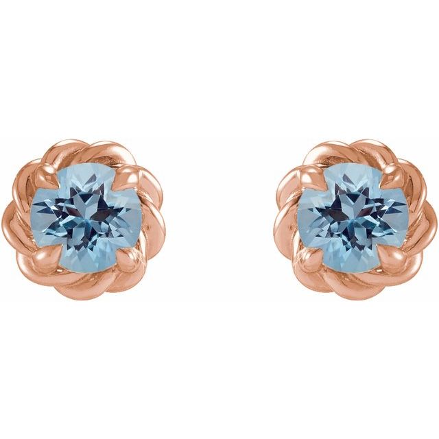 14K Rose 3 mm Natural Aquamarine Claw-Prong Rope Earrings