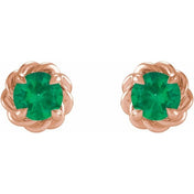 14K Rose 5.5 mm Lab-Grown Emerald Claw-Prong Rope Earrings