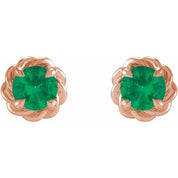 14K Rose 5.5 mm Lab-Grown Emerald Claw-Prong Rope Earrings