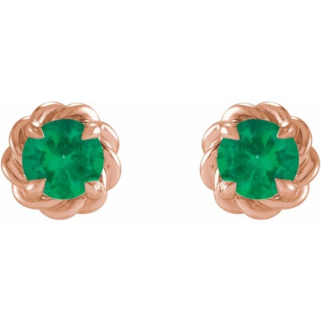 14K Rose 5.5 mm Lab-Grown Emerald Claw-Prong Rope Earrings