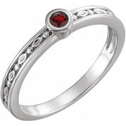 Sterling Silver Natural Mozambique Garnet Family Stackable Ring