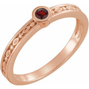 14K Rose Natural Mozambique Garnet Family Stackable Ring
