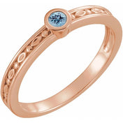14K Rose Natural Aquamarine Family Stackable Ring