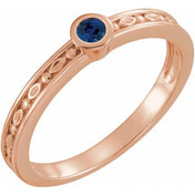 14K Rose Lab-Grown Blue Sapphire Family Stackable Ring