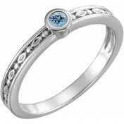 14K White Natural Aquamarine Family Stackable Ring