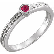 14K White Natural Ruby Family Stackable Ring