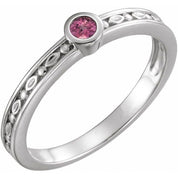 Sterling Silver Natural Pink Tourmaline Family Stackable Ring