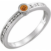 14K White Natural Citrine Family Stackable Ring