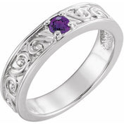 14K White Natural Amethyst Family Stackable Ring