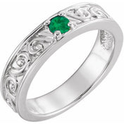 14K White Natural Emerald Family Stackable Ring