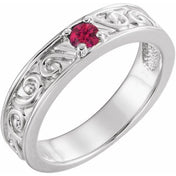 14K White Natural Ruby Family Stackable Ring