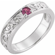 Sterling Silver Natural Pink Tourmaline Family Stackable Ring