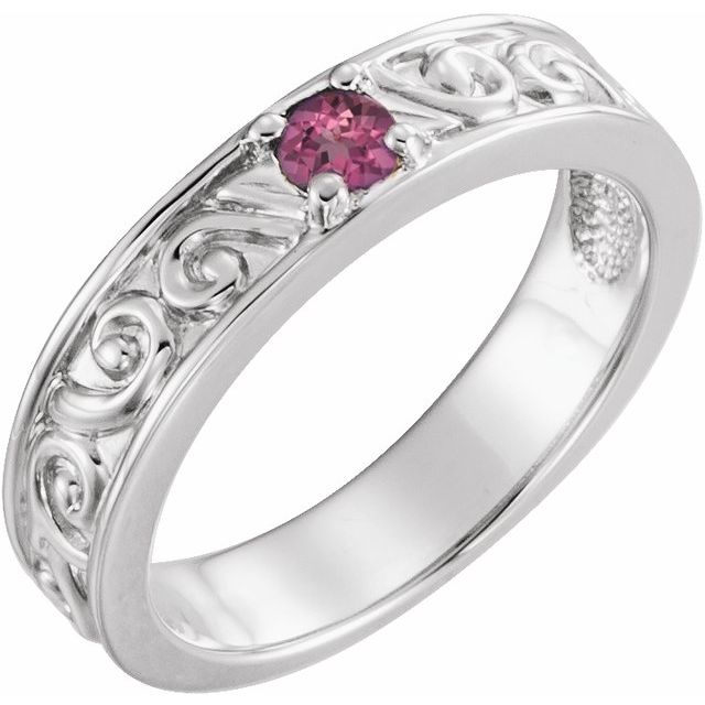 Sterling Silver Natural Pink Tourmaline Family Stackable Ring