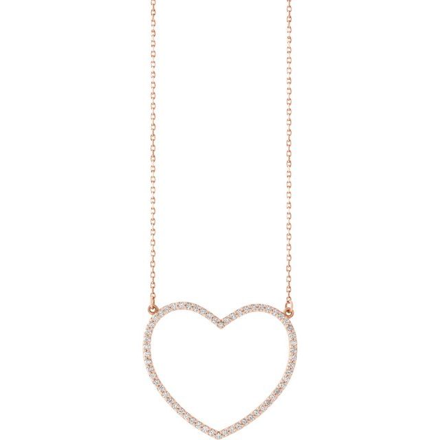 14K Rose 3/8 CTW Natural Diamond Large Heart 16" Necklace