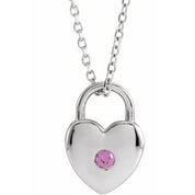 Sterling Silver Natural Pink Sapphire Heart Lock 18" Necklace