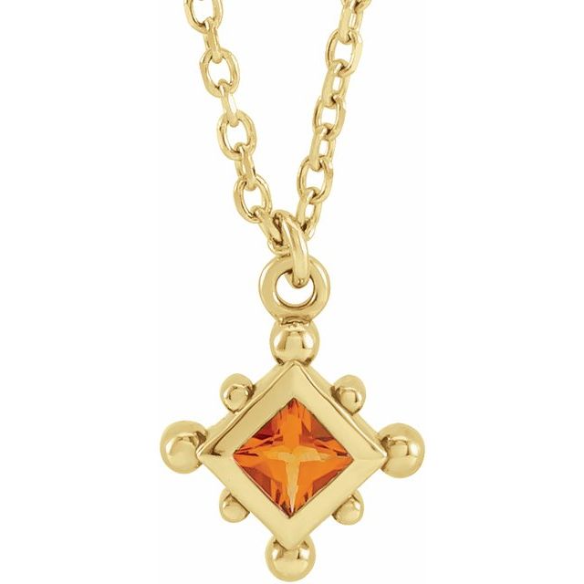 14K Yellow Natural Citrine Bezel-Set Beaded 16-18" Necklace