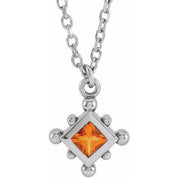 14K White Natural Citrine Bezel-Set Beaded 16-18" Necklace