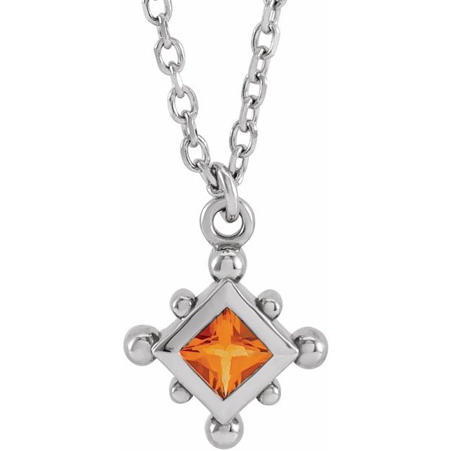14K White Natural Citrine Bezel-Set Beaded 16-18" Necklace