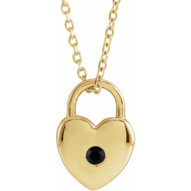 14K Natural Black Spinel Heart Lock 18" Necklace