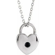 Sterling Silver Natural Black Spinel Heart Lock 18" Necklace