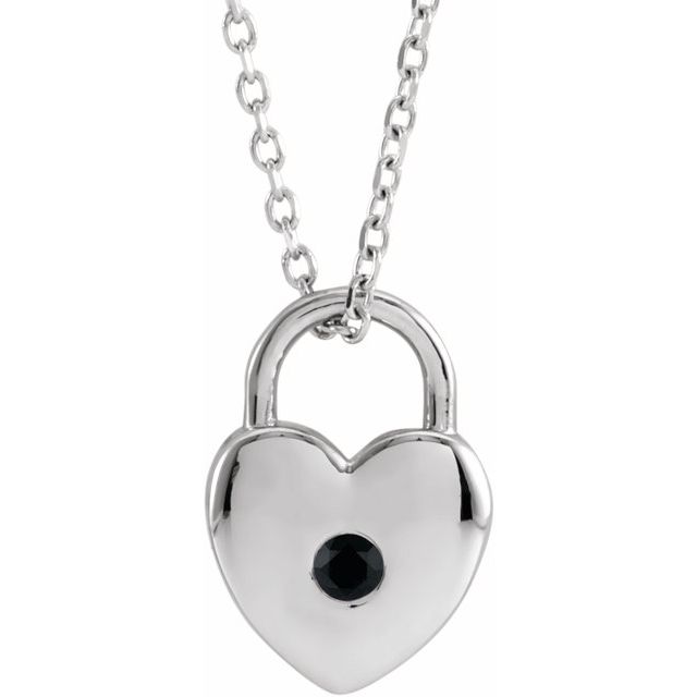 Platinum Natural Black Spinel Heart Lock 18" Necklace