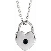 14K Natural Black Spinel Heart Lock 18" Necklace