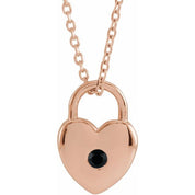 14K Natural Black Spinel Heart Lock 18" Necklace
