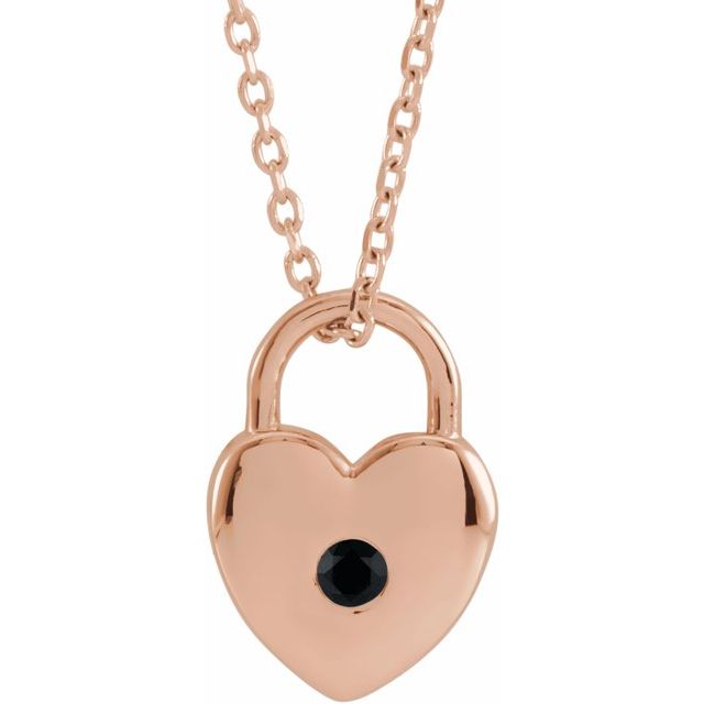 14K Natural Black Spinel Heart Lock 18" Necklace
